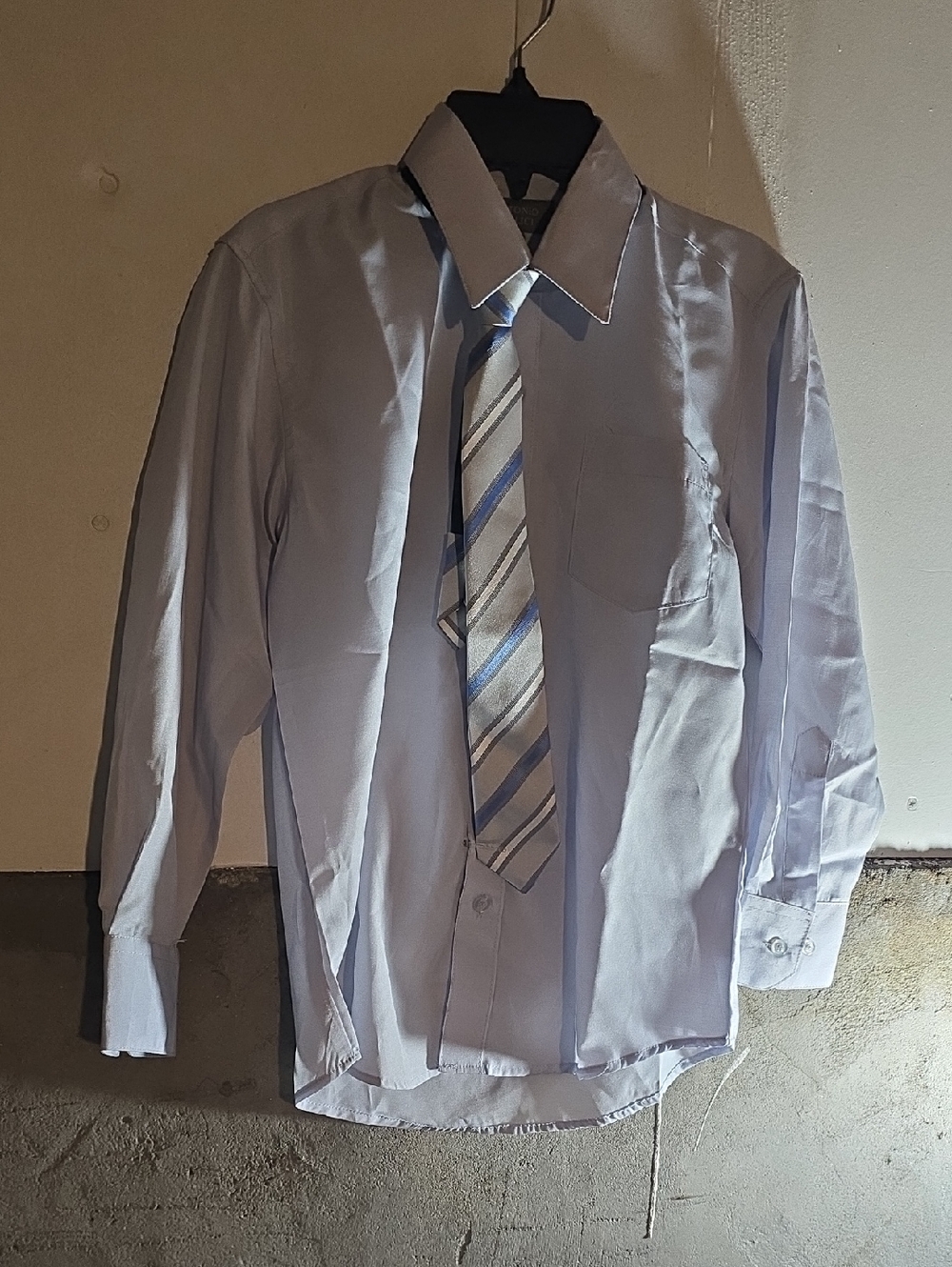 Boys' Light Blue Button-Down Dress Shirt with Striped Tie